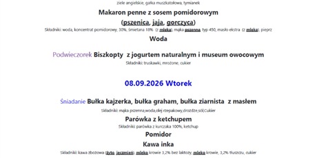 Powiększ grafikę: Jadłospis 7-11 września 2026